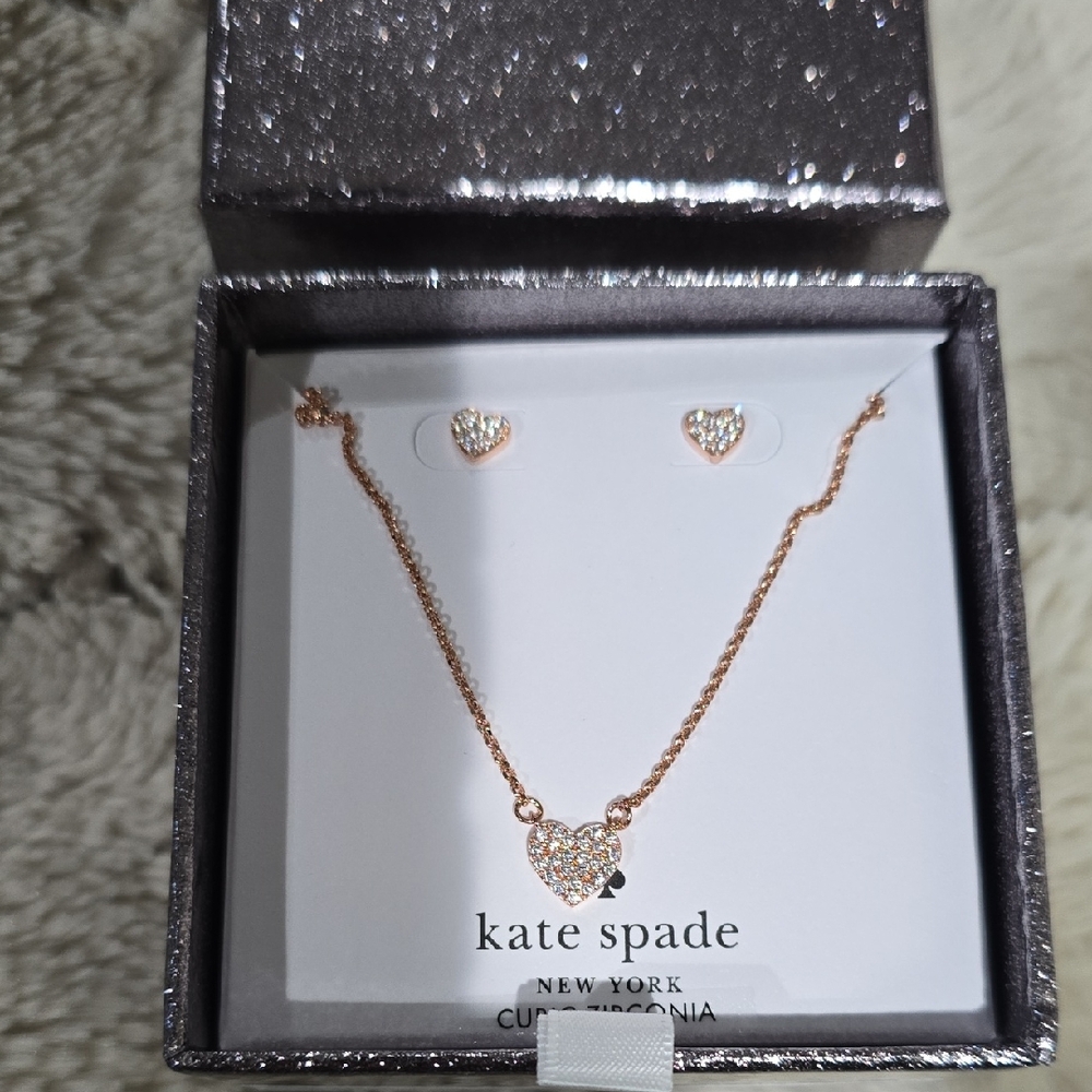 Kate Spade Rose Gold Heart Necklace Set